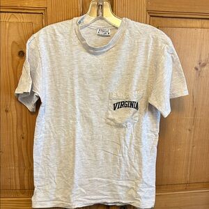 Vintage Hanes Beefy-T Single Stitch Light Gray & Black Virginia Pocket T-Shirt